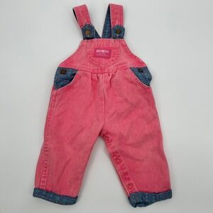 OshKosh B'gosh Vintage Pink Denim Pocket Overalls Baby Girl Size 6/9 Months